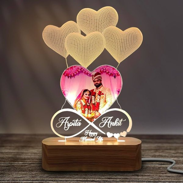 Couple Photo Acrylic Lamp with Wooden Base 5/7